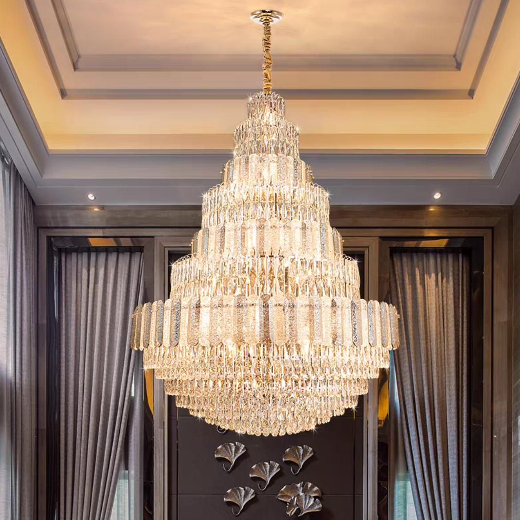 Oversized Modern Multi-layer Empire Crystal Chandelier for Living Room/Foyer/Stairs/Hotel Lobby