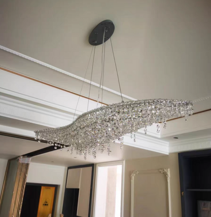 Oversized S-shaped Wave Crystal Pendant Chandelier for Kitchen Island/Salon and Hotel