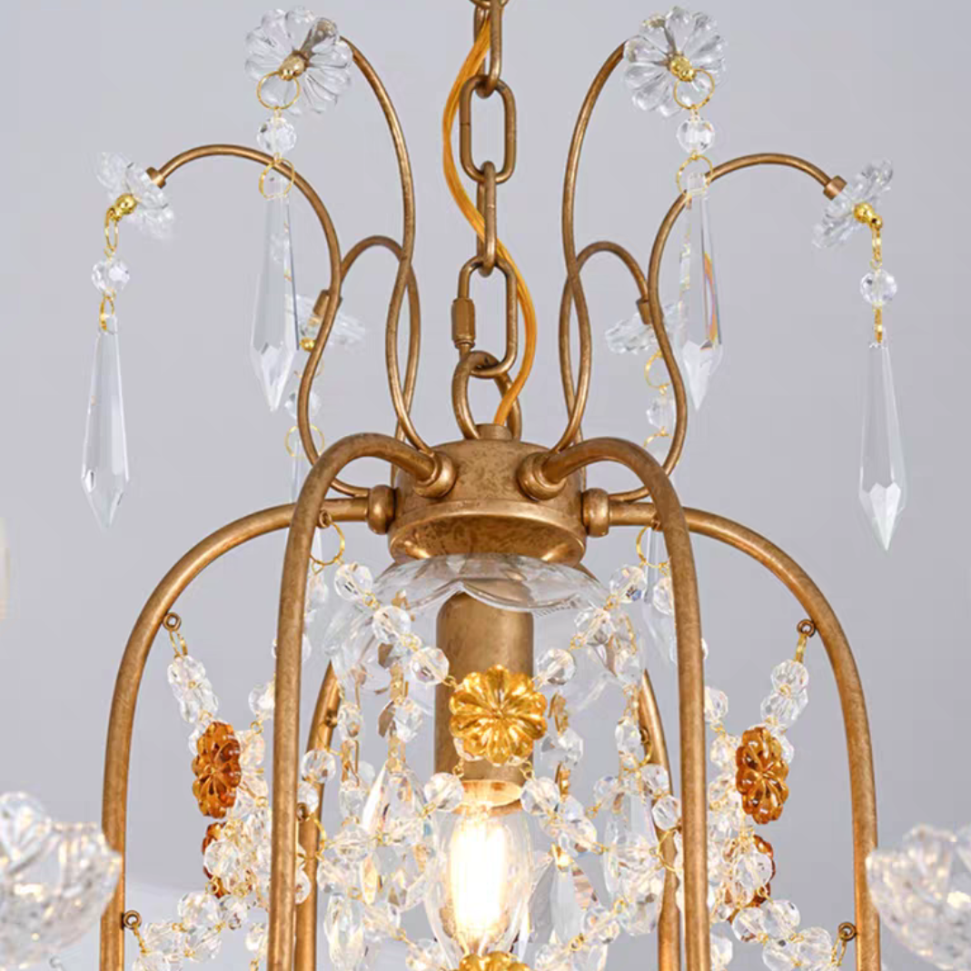 Sophisticated Vintage Candle Pendant Crystal Chandelier for cafe, restaurant and staircases