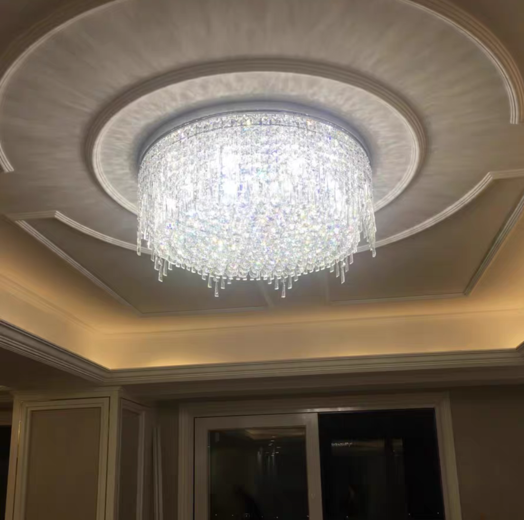 Luxury Round Tiers Flush Mount Crystal Ceiling Light for living room