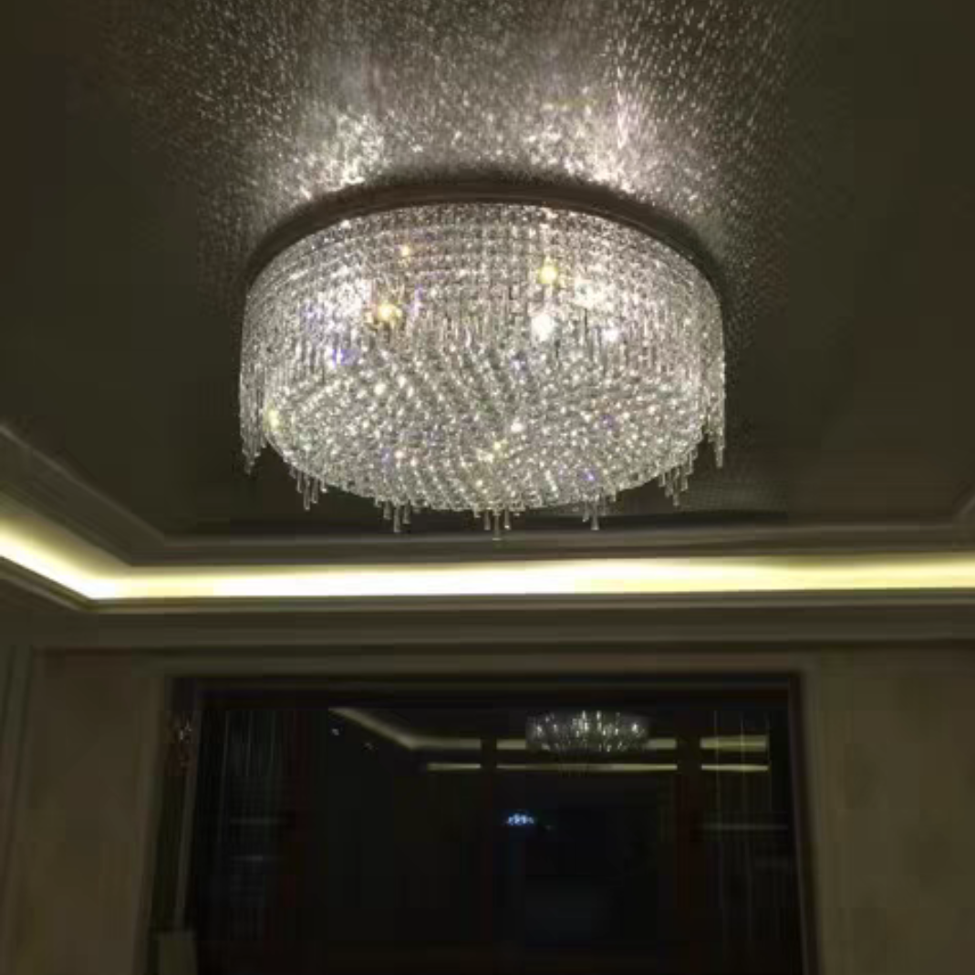 Luxury Round Tiers Flush Mount Crystal Ceiling Light for living room