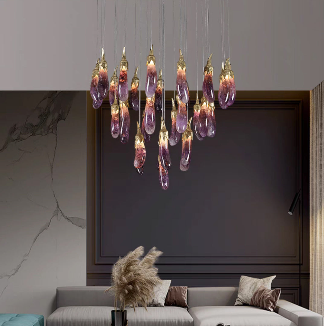 Artistic Eggplant Flush Mounted Crystal Ceiling Light Decorative Chandelier