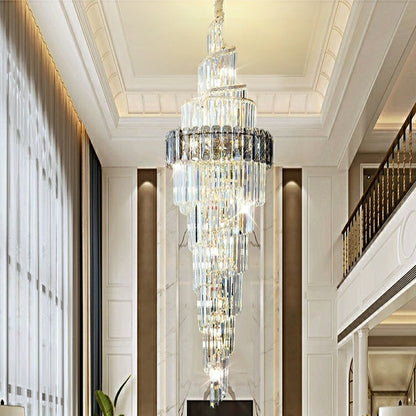 Spiral High Ceiling Light Fixture Long Crystal Chandelier For Foyer Staircase/ Living Room