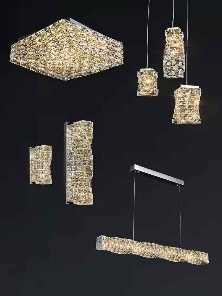 Square Crystal Flush Mounted Living/ Bedroom Chandelier Shining Ceiling Lighting Fixture For Hotel Decor