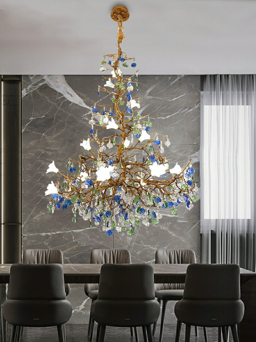 Stylish Flower Crystal Chandelier Brass Tree Branch Ceiling Light For Living Room Hotel Hall