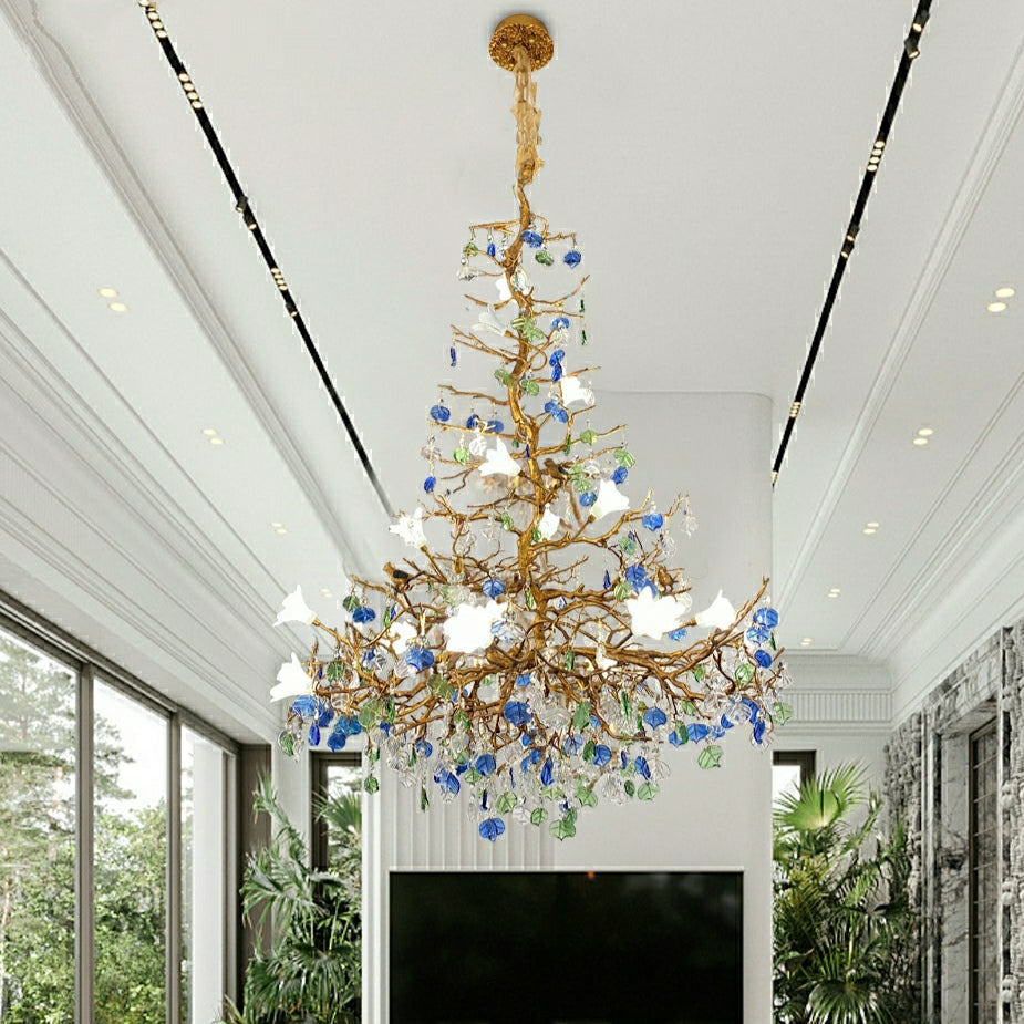 Stylish Flower Crystal Chandelier Brass Tree Branch Ceiling Light For Living Room Hotel Hall