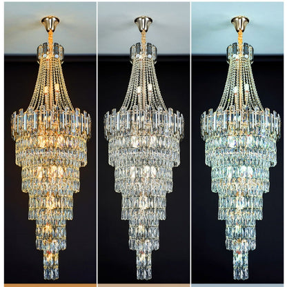 Stylish Foyer Long Staircase Chandelier Large Crystal Ceiling Lighting Fixture For Living Room Decoration