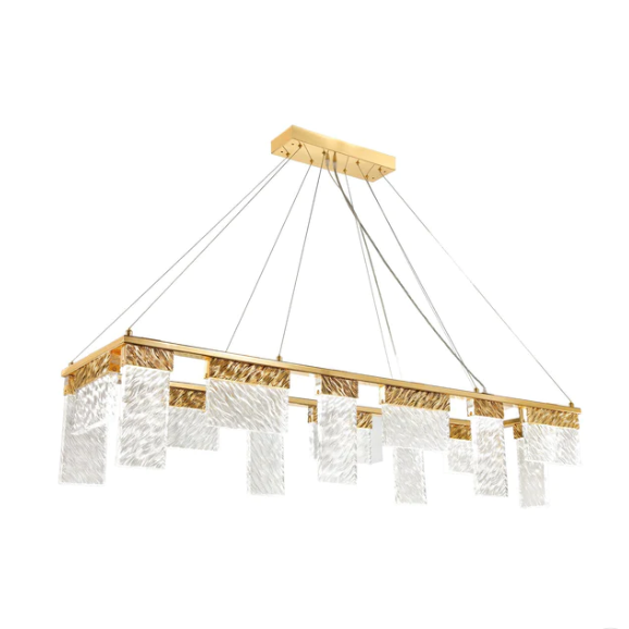 Modern Light Luxury Gold LED Rectangle Crystal Chandelier for Living/Dining Room/Kitchen Island