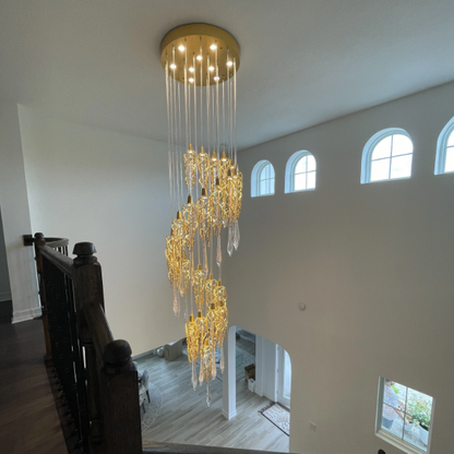 ORGANIC ROUND BRANCHING 25 PENDANT TEARDROP FOYER CHANDELIER,chandelier,chandeliers,crystal,ceiling,flush mount,pendant,spiral,branch,copper,brass,led,stairs,foyer