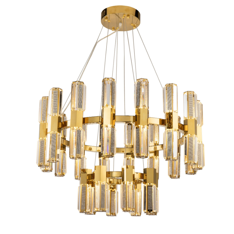 Modern Luxury Round Layers Light Crystal Rods Pendant Chandelier for Living Room/Foyer/Entrys