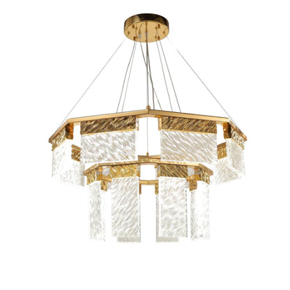 Modern Gold 2-Tier Round LED Down-light Crystal Chandelier for Living/Dining Room/Bedroom