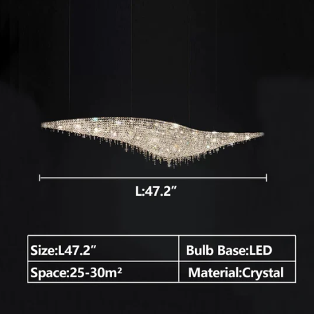 D47.2" chandelier,chandeliers,pendant,ceiling,wave,s-shape,crystal,metal,chrome,gold,crystal pendant,creative,art,oval,living room,dining room,kitchen island,bar,dining table