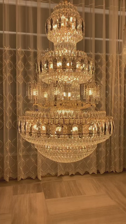 Golden Era Grand Fountain Crystal Chandelier of Luxury and Opulence