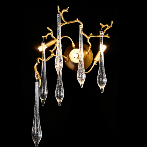 LUKAS ORGANIC BRANCHING TEARDROP SCONCE,lamps,lights,wall lamp,wall light,teardrop,raindrop,glass,crystal,metal,gold,luxury,branch,wall source