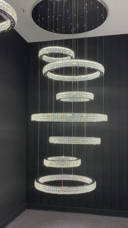 Modern Multi-rings Halo Crystal Chandelier for villa, salon, and staircase