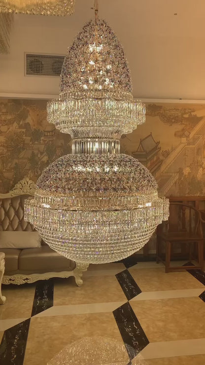 Golden Era Grand Fountain Clear Crystal Chandelier of Luxury and Opulence for High-ceiling