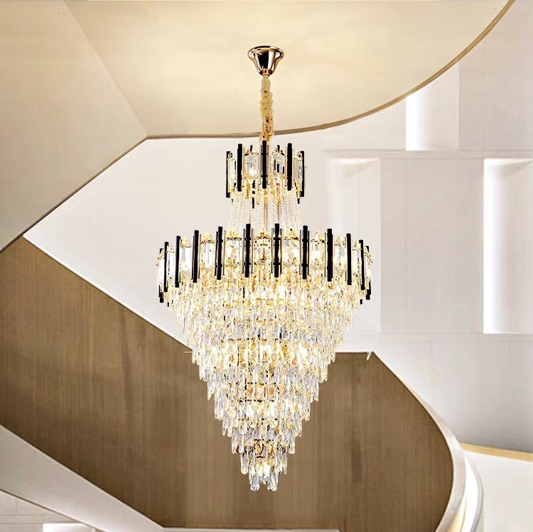 chandelier,chandeliers,pendant,crystal,high quality k9 crystal,metal,gold,black,clear crystal,oversized,extra large,large,big,huge,,luxury,light luxury,ceiling,crystal chain,rods,living room,foyer,entrys,big hallway,spiral staircase,stairs,entryance,loft,duplex hall,hotel lobby