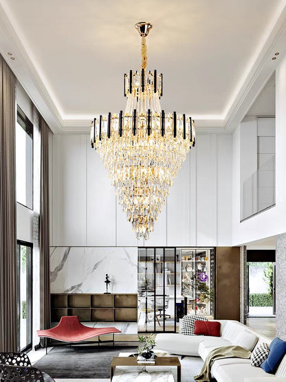 Oversized Modern Light Luxury Multi-tiers Crystal Chandelier for Living Room/Foyer/Staircase/Hotel Lobby