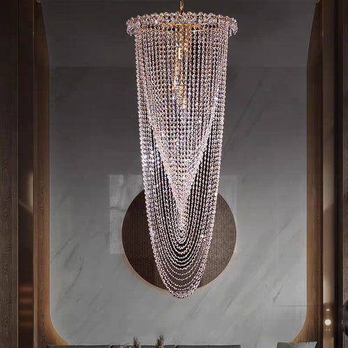 chandelier,chandeliers,pendant,ceiling,extra large,extra long,long,large,oversized,huge,big,round,waterfall,crystal,metal,high quality,tiers,layers,multi-tier,chain,crystal chain,Staircase, Living Room, Hotel Lobby, Wedding, Hallway, Entryance