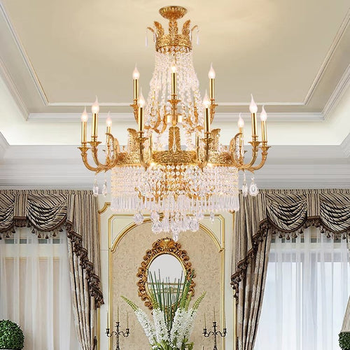 chandelier,chandeliers,pendant,crystal,metal,clear crystal,candle,branch,round,raindrop,teardrop,extra large,oversized,large,huge,big,round,living room,luxury,dining room,modern,foyer,stairs,hallway,entrys,hotel lobby,duplex hall,loft,gold,brass,copper