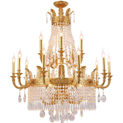 Oversized Light Luxury Golden Empire Candle Raindrop Crystal Chandelier for Duplex Hall/Foyer/Stairs/Hotel Lobby