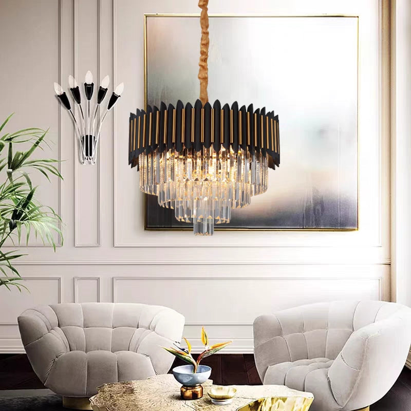 Black Base Multi-tier Round/Oval Crystal Pendant Ceiling Chandelier