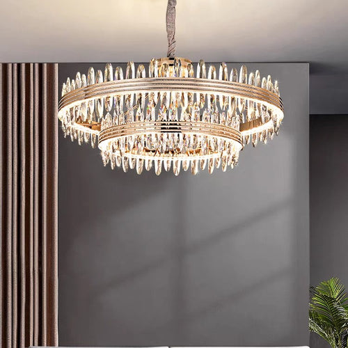 chandelier,chandeliers,pendant,round,rings,ultirings,multitier,tiers,layers,creative,art,crystal,metal,gold,clear crystal,living room,dining room,bedroom,bar,kitchen island,ceiling