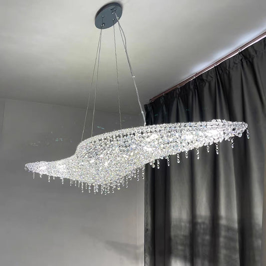 chandelier,chandeliers,pendant,ceiling,wave,s-shape,crystal,metal,chrome,gold,crystal pendant,creative,art,oval,living room,dining room,kitchen island,bar,dining table