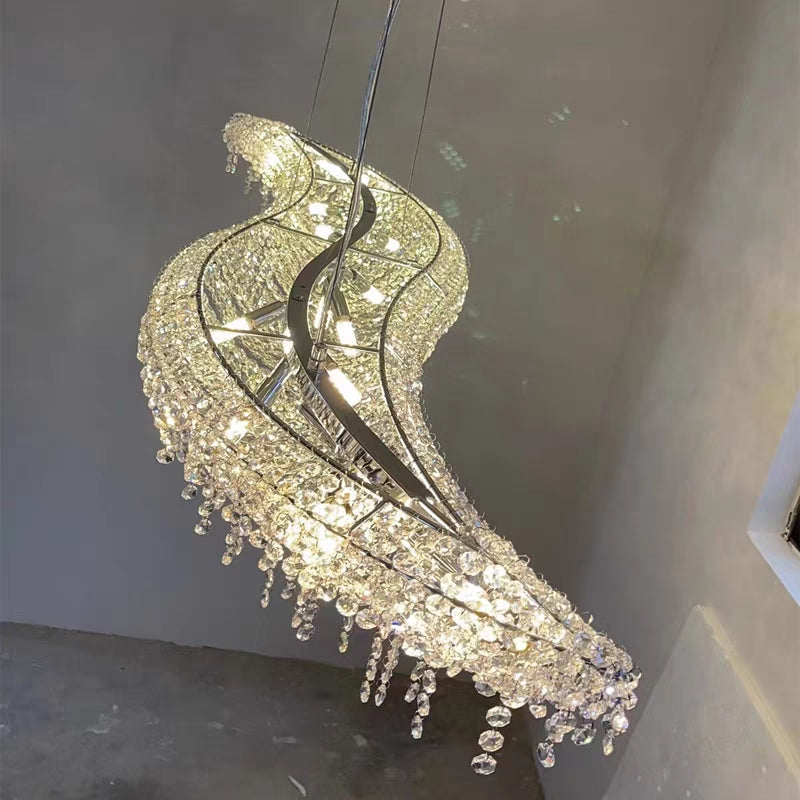 Oversized S-shaped Wave Crystal Pendant Chandelier for Kitchen Island/Salon and Hotel