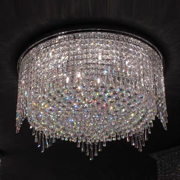 Luxury Round Tiers Flush Mount Crystal Ceiling Light for living room