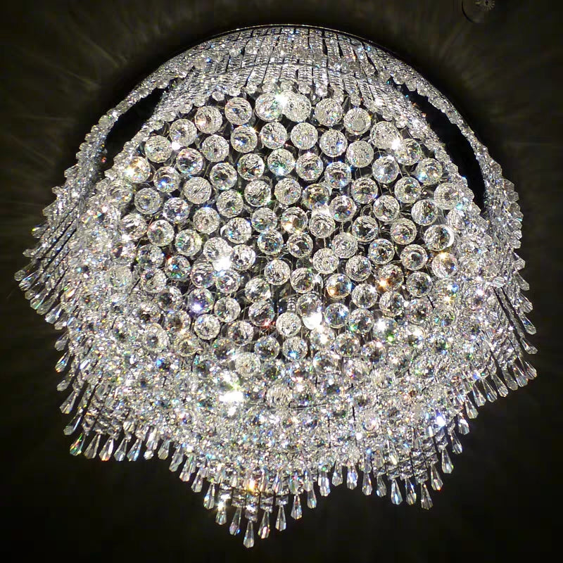 Luxury Round Tiers Flush Mount Crystal Ceiling Light for living room