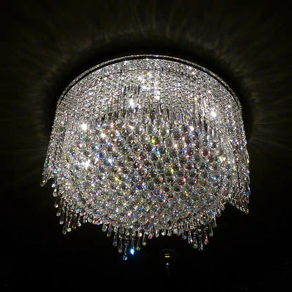 Luxury Round Tiers Flush Mount Crystal Ceiling Light for living room