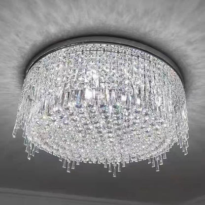 chandelier,chandeliers,flush mount,ceiling,luxury,chrome,round,tiers,crystal beads,k9 crystal,pendant,living room,dining room,bedroom,bathroom,hallway,entrys