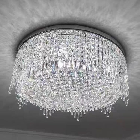 chandelier,chandeliers,flush mount,ceiling,luxury,chrome,round,tiers,crystal beads,k9 crystal,pendant,living room,dining room,bedroom,bathroom,hallway,entrys